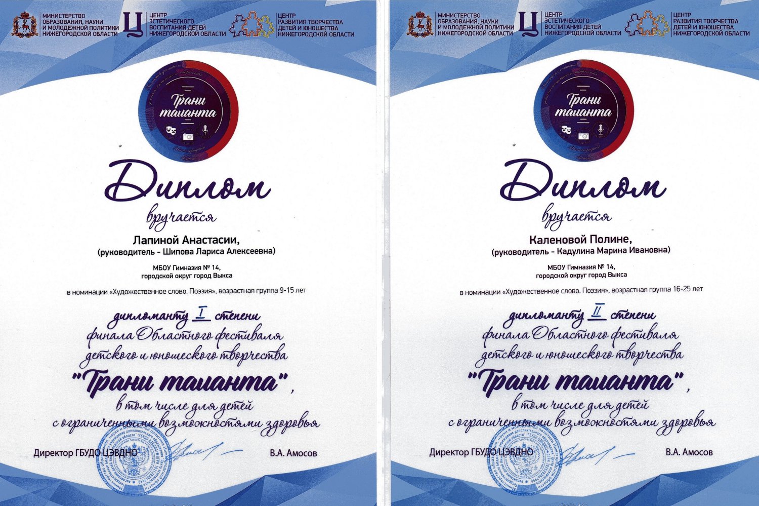 Анастасия Лапина и Полина Калёнова стали дипломантами литературного конкурса